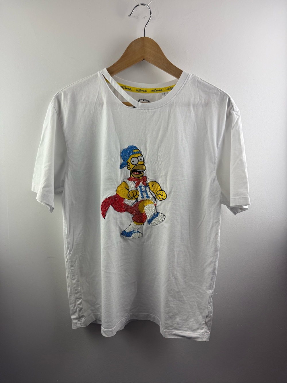 The Simpsons SPAO Homer Sequin Graphic T-Shirt White Large Fits Medium M
